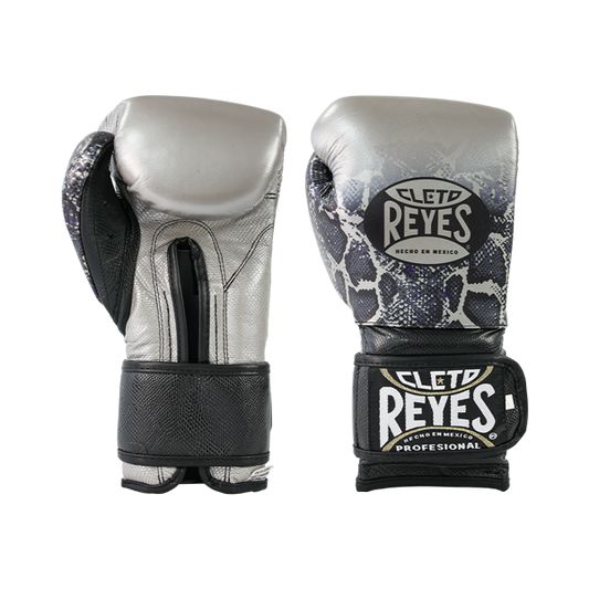 Cleto Reyes Professional Boxing Gloves - Silver/Black Steel Snake